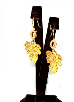 22K Gold Handcrafted Grape Leaf Dangle Earrings - 3