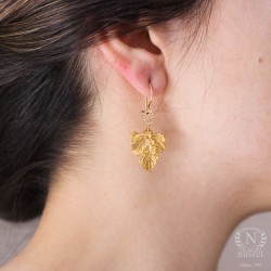 22K Gold Handcrafted Grape Leaf Dangle Earrings - 1