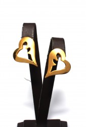 22K Gold Heart Shaped Stud Earrings - Nusrettaki (1)