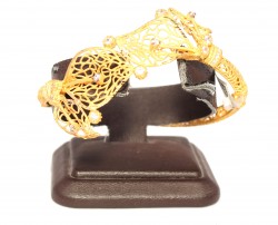 22K Gold Hinged Filigree Bangle Bracelet, Orchid Design - Nusrettaki (1)