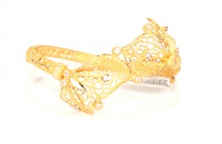 22K Gold Hinged Filigree Bangle Bracelet, Orchid Design - Nusrettaki