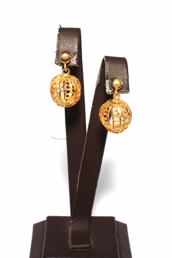 22K Gold Hollow Ball Dangle Earrings NUSRETTAKI