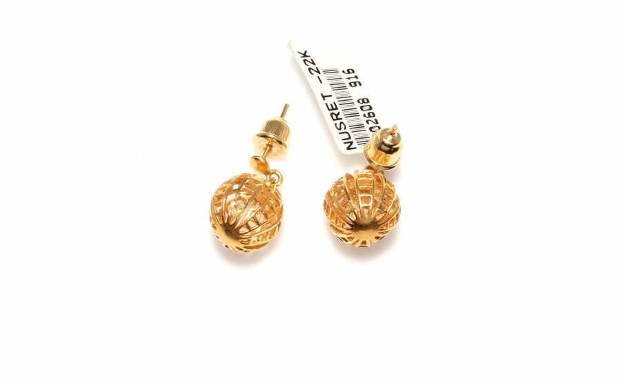 22K Gold Hollow Ball Dangle Earrings NUSRETTAKI