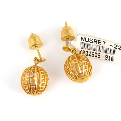 22K Gold Hollow Ball Dangle Earrings - 1