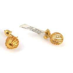 22K Gold Hollow Ball Dangle Earrings - 4