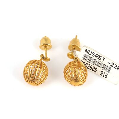 22K Gold Hollow Ball Dangle Earrings - 5