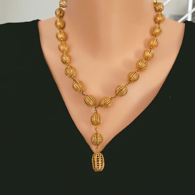 22K Gold Hollow Ball Necklace - 1