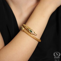 22K Gold Jessica Beaded Bangles, Horse with Emerald - 1