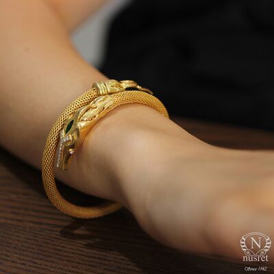 22K Gold Jessica Beaded Bangles, Horse with Emerald - 4