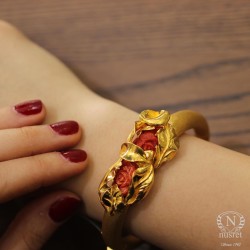 22K Gold Leaf Bracelet with Coral - Nusrettaki