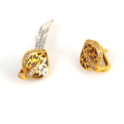 22K Gold Leaf Models Enameled Earrings - Nusrettaki