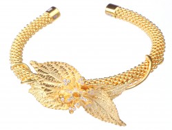 22K Gold Leaves Jessica Beaded Chain Bangle Bracelet - 3