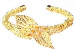 22K Gold Leaves Jessica Beaded Chain Bangle Bracelet - Nusrettaki