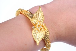 22K Gold Leaves Jessica Beaded Chain Bangle Bracelet - Nusrettaki (1)