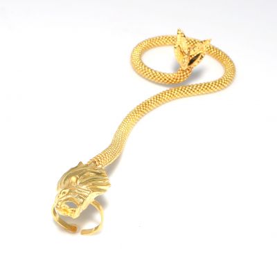 22K Gold Lion Head Design Beaded Ring Bracelet - 1