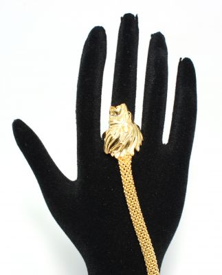 22K Gold Lion Head Design Beaded Ring Bracelet - 5