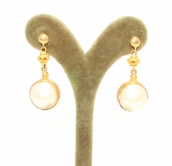 22K Gold Mabe Pearls Dangle Earrings - Nusrettaki (1)