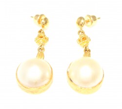 22K Gold Mabe Pearls Dangle Earrings - 1