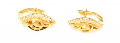 22K Gold Omega Clip Back, Flower Drop Design Handcrafted Earrings - 1
