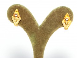 22K Gold Omega Clip Back Gemstoned Stud Earrings - 2