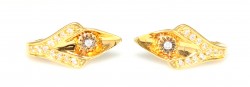 22K Gold Omega Clip Back Gemstoned Stud Earrings - Nusrettaki