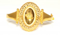 22K Gold Ottoman Signature, Diamond Lined Bangle Bracelet - 1