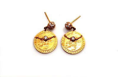 22K Gold Ottoman Signatured Coins Dangle Earrings - 3