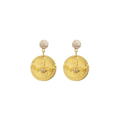 22K Gold Ottoman Signatured Coins Dangle Earrings - 4
