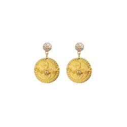 22K Gold Ottoman Signatured Coins Dangle Earrings - 1