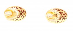 22K Gold Patterns Enameled Earrings, Clip Back - Nusrettaki