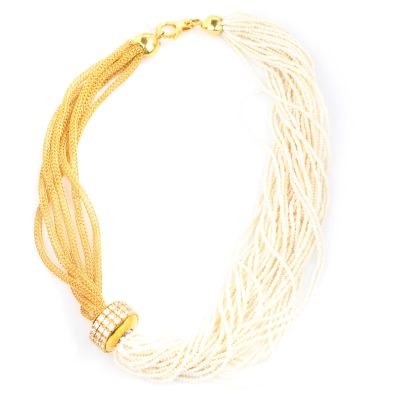 22K Gold Pearl Foope Chain Necklace - 1