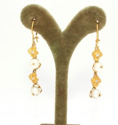 22K Gold Pearls & Flowers Dangling Model Earrings - 2