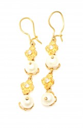 22K Gold Pearls & Flowers Dangling Model Earrings - 1