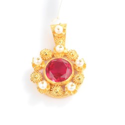 22K Gold Pendant with Pearl & Red Stone - 3