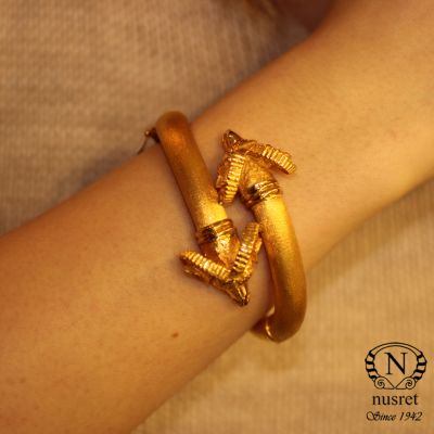 22K Gold Plain Ram's Head Bangle Bracelet - 4