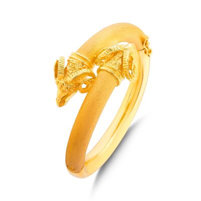 22K Gold Plain Ram's Head Bangle Bracelet - 2