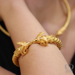 22K Gold Ram's Head Bangle Bracelet - 7