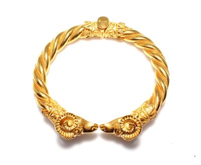 22K Gold Ram's Head Bangle Bracelet - 6