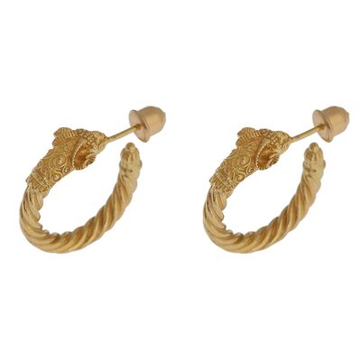 22K Gold Rams Head Hoop Earrings - 5