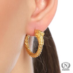22K Gold Rams Head Hoop Earrings - 2