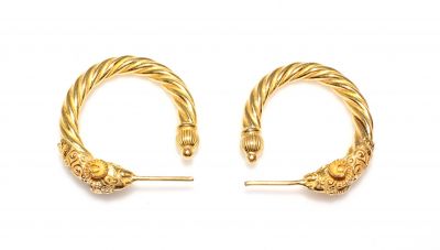 22K Gold Rams Head Hoop Earrings - 7