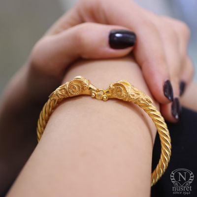 22K Gold Ram's Head Thin Bangle Bracelet - 4