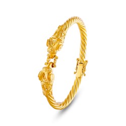 22K Gold Ram's Head Thin Bangle Bracelet - Nusrettaki (1)