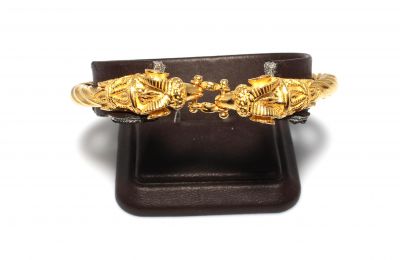 22K Gold Ram's Head Thin Bangle Bracelet - 6