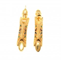 22K Gold Rectangle Enameled Dangle Earrings - 4