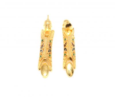 22K Gold Rectangle Enameled Dangle Earrings - 6