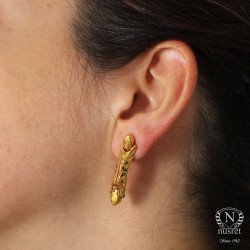 22K Gold Rectangle Enameled Dangle Earrings - Nusrettaki