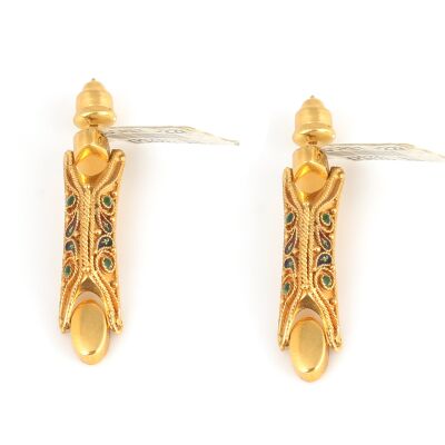 22K Gold Rectangle Enameled Dangle Earrings - 2