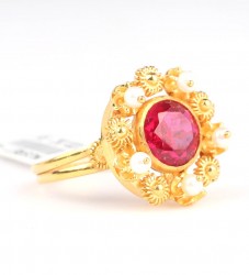22K Gold Ring with Pearl & Ruby - 5