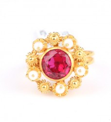 22K Gold Ring with Pearl & Ruby - 6